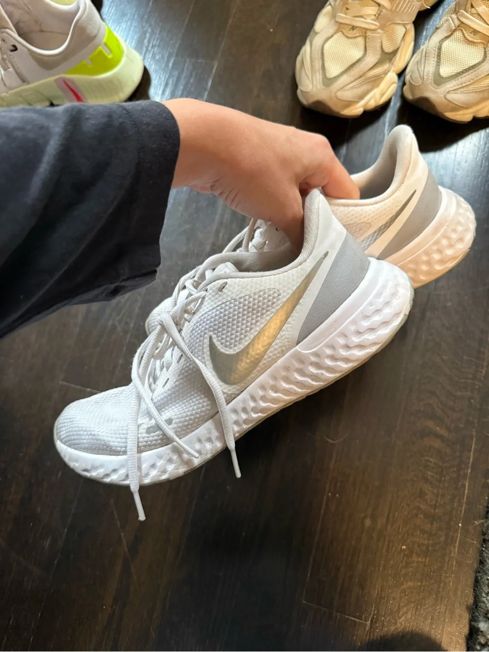 Nike Women's White and Silver Mesh Running Sneakers